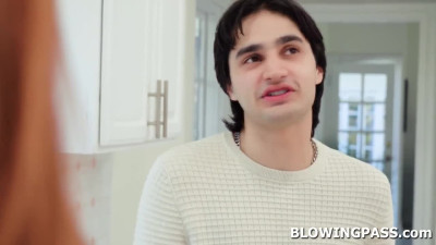 Stepmom saw my big cock and now she wants to give me blowjob