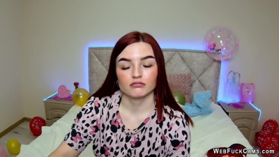 Big tits redhead babe NicolPot strips to bra on solo webcam show