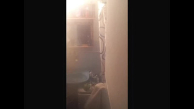 My mother-in-law shows her tits and hairy pussy in the bathroom