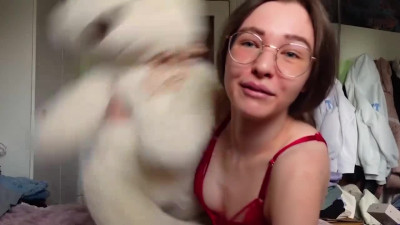 Extremely Skinny Teen Fuck Teddy Bear to Orgasm!