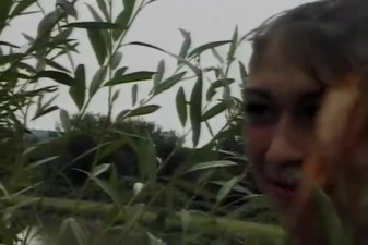 Hot teen assfucked in an outdoor threesome by two older dudes