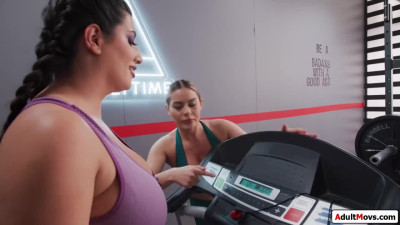 Busty Futa babe sucked off during squats by asian futanari