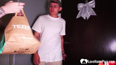 He Delivers Food, I Deliver My Wet Pussy to His Cock