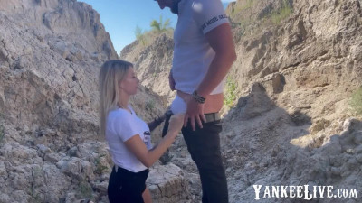 Blonde Babe Sucks a Big Cock Outdoors in a Canyon