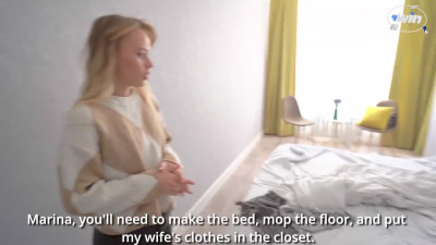 Horny Russian lady gives blowjob, gets doggystyle bang with ginormous knob -