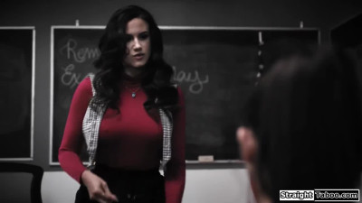 Teen fucks her big tit teachers stepson to get her grades up
