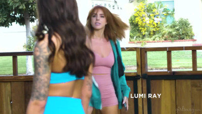 Lumi Ray and April Olsen in lesbian workout scenes and other lesbian scenes also