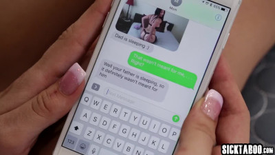 Horny big tits MILF stepmom licking teens pussy after she texted with her
