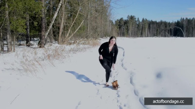 Fat Natasha tied up in the snow