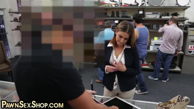 Pawnshop MILF loves fucking in pussy by big white cock