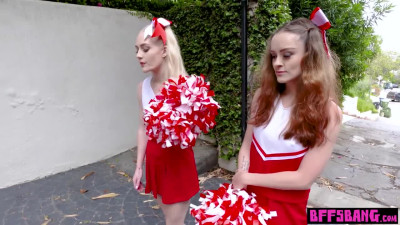 Ebony teen cheerleader Gia Gelato and her BFFS fucked the captains big dick