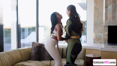Ebony lesbian having 3some big tits girlfriend and asian bff