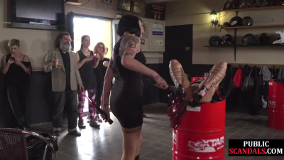 Public BDSM fucked and humiliated in front of voyeurs