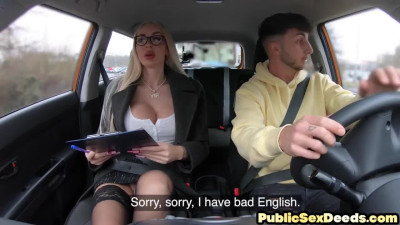Bosomy MILF instructor fucked in car by driving student