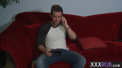 Big cock gamer guy enjoyed perfect blowjob by horny big ass MILF masseuse