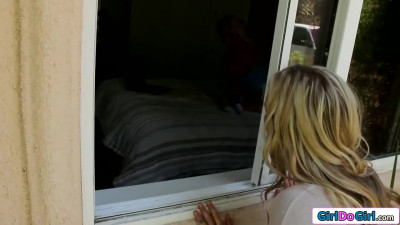 Blonde agrees to girl on girl oral show with busty neighbor