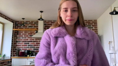Hot sex with a bitch in a purple fur coat