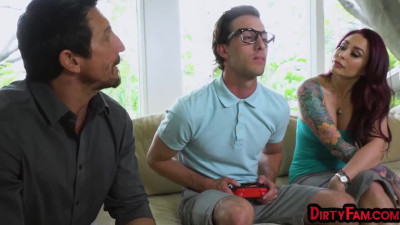 Redhead stepmom smashed by stepson and husband in 3some