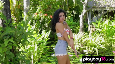 Curvy Australian babe Lily Rae showing her big boobs for Playboy outdoor