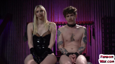 Latex CFNM domina tormenting sub cock after casting