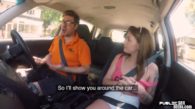 Bigbooty lady doggystyled in car by driving instructor