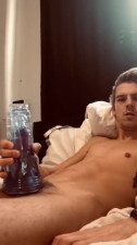 Twink jerks off big dick and cums with fleshlight