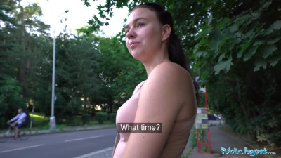 Public Agent Kiara Flow shows of her sexy long legs and fucks outside in public