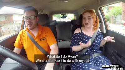 Chubby redhead public fucked in car by driving instructor